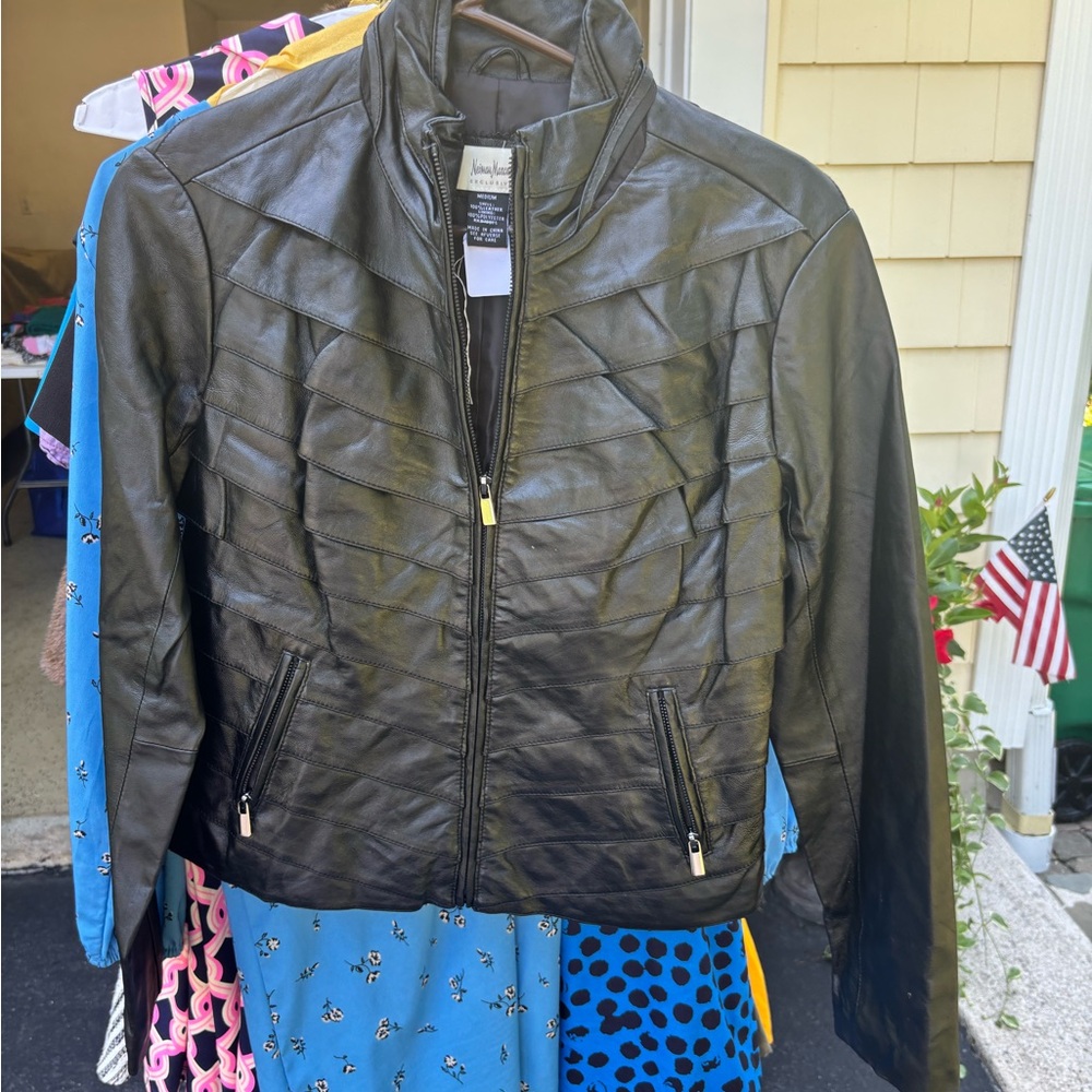 Neiman Marcus Black Leather Zip-Front Women's Jacket